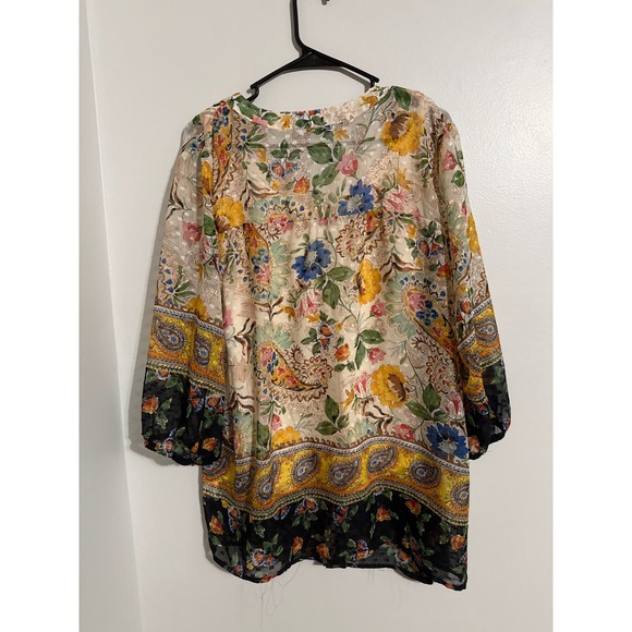 Figueroa & Flower Women 2X Floral Paisley Metallic Blouse Ivory Yellow NWT - Picture 5 of 5